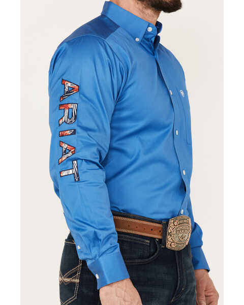 Image #3 - Ariat Men's Team Logo Twill Fitted Long Sleeve Button Down Western Shirt, Blue, hi-res