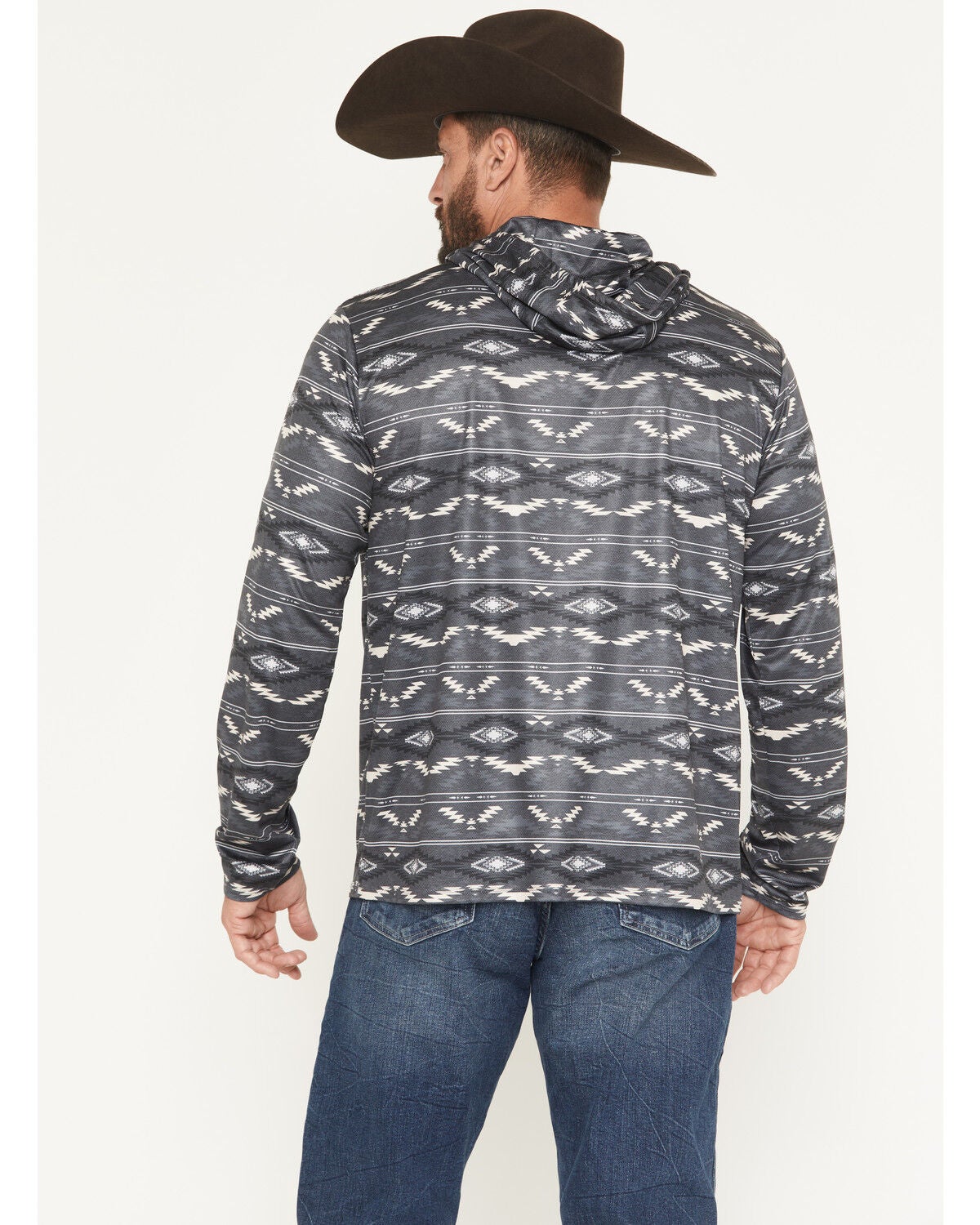 Image #4 - Rock & Roll Denim Men's Southwestern Striped Performance Hooded Sweatshirt, Charcoal, hi-res