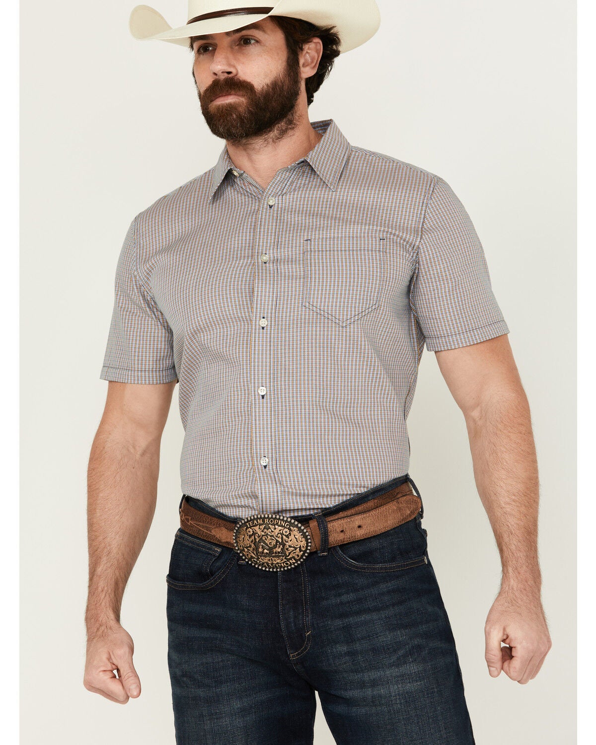 Gibson Men's Gold Cave Plaid Print Short Sleeve Button-Down Western Shirt, Multi, hi-res