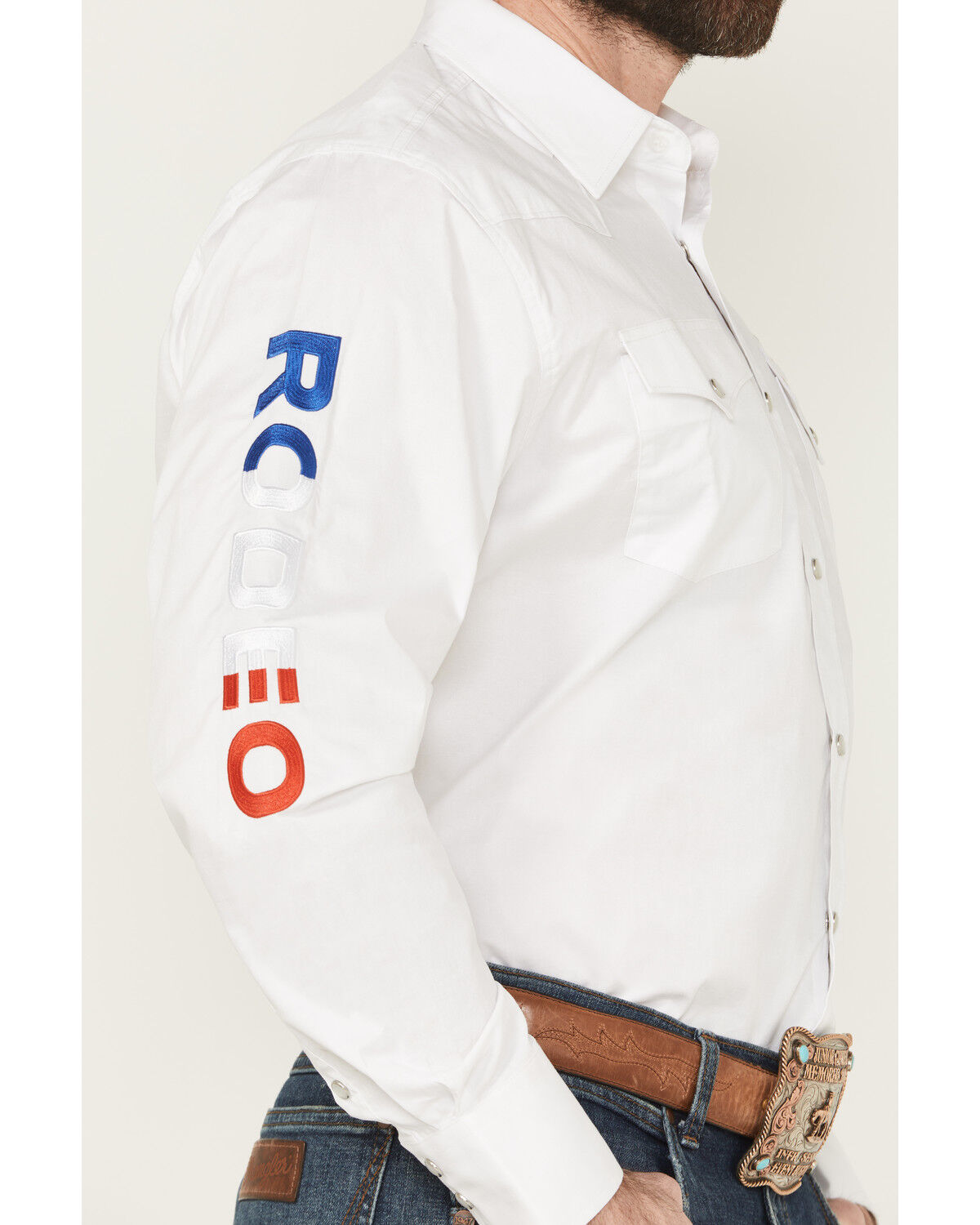 Image #3 - Rodeo Clothing Men's Boot Barn Exclusive America Solid Long Sleeve Pearl Snap Western Shirt, White, hi-res
