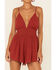 Wild Moss Women's Spaghetti Strap Smocked Waist Romper, Rust Copper, hi-res