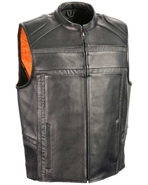 Milwaukee Leather Men's Reflective Band & Piping Zip Front Vest, Black, hi-res