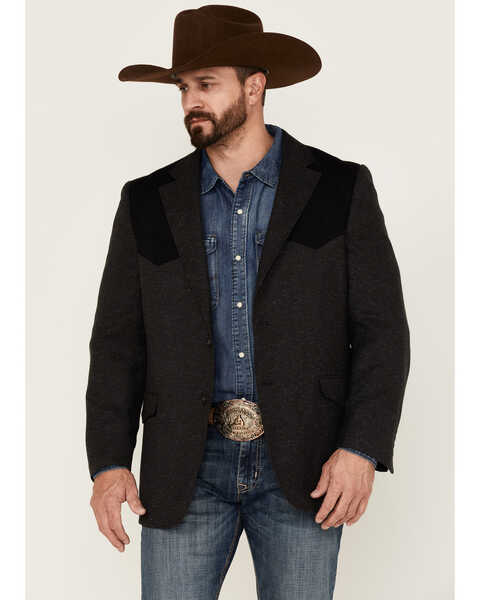 Cody James Men's Waco Contrast Yolk Button Down Western Sportcoat , Charcoal, hi-res