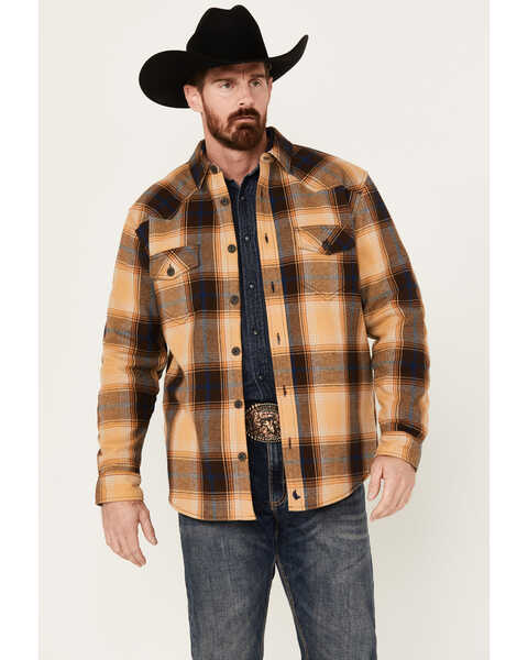 Image #1 - Cody James Men's Plaid Print Long Sleeve Button-Down Shirt Jacket, Tan, hi-res