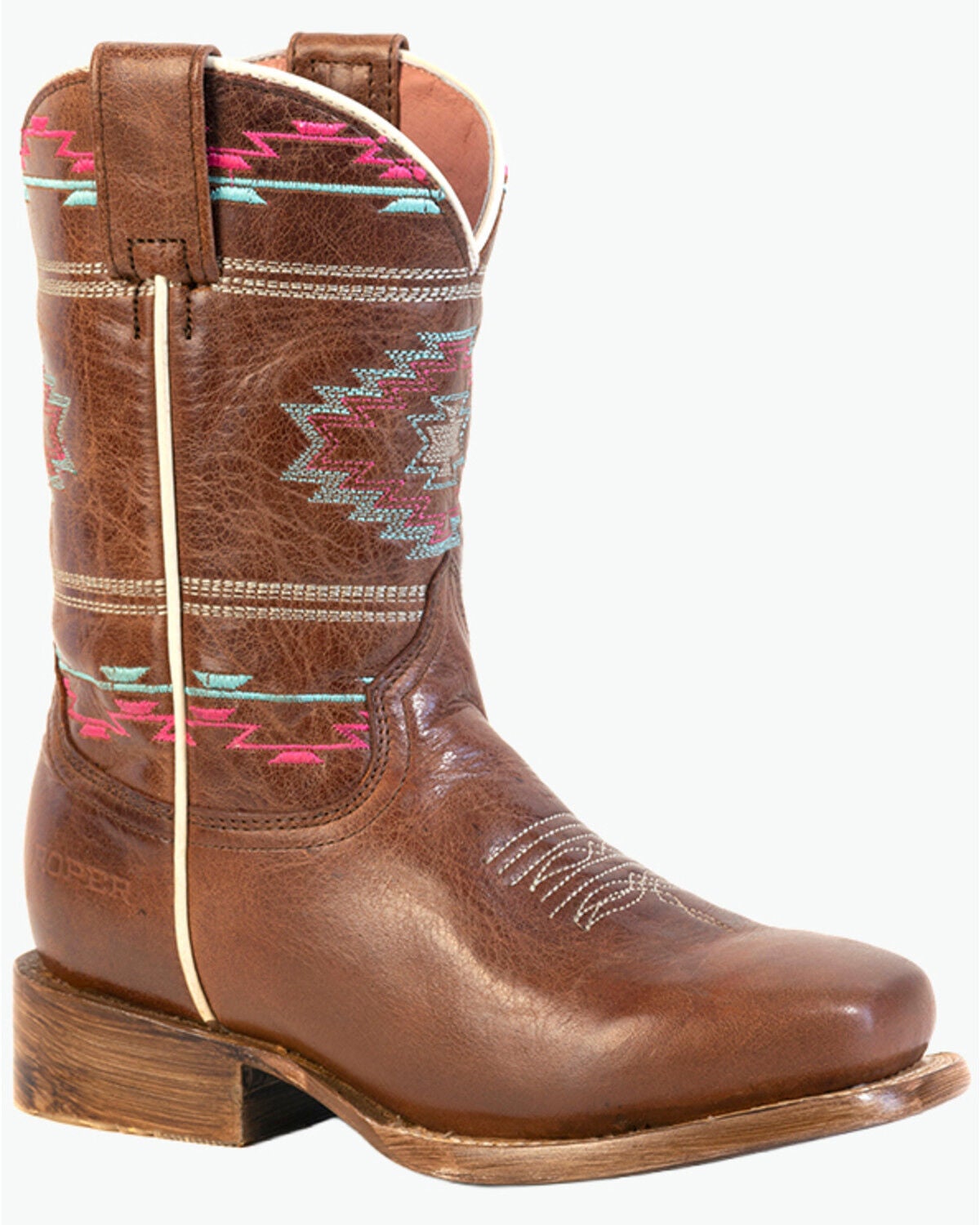 Image #1 - Roper Girls' Arizona Southwestern Embroidered Western Boots - Square Toe, Brown, hi-res