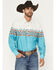 Image #1 - Rodeo Clothing Men's Southwestern Border Long Sleeve Snap Western Shirt, Teal, hi-res