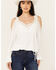 Image #1 - Wild Moss Women's Cold Shoulder Long Sleeve Shirt , White, hi-res