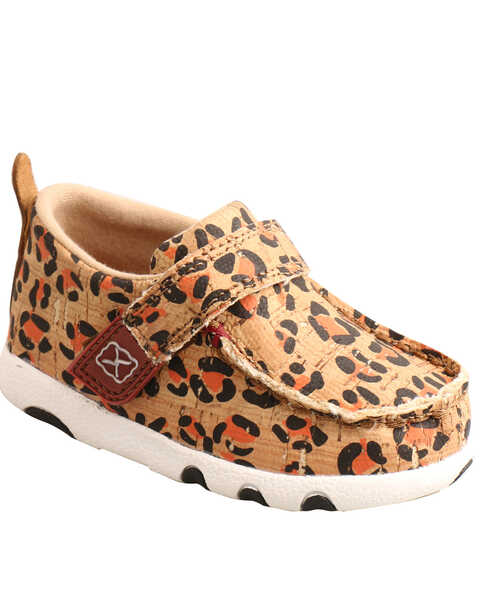 Image #1 - Twisted X Infant Girls' Leopard Print Boots - Moc Toe, Tan, hi-res