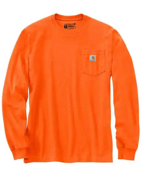 Image #1 - Carhartt Men's Loose Fit Heavyweight Long Sleeve Logo Pocket Work T-Shirt, Bright Orange, hi-res