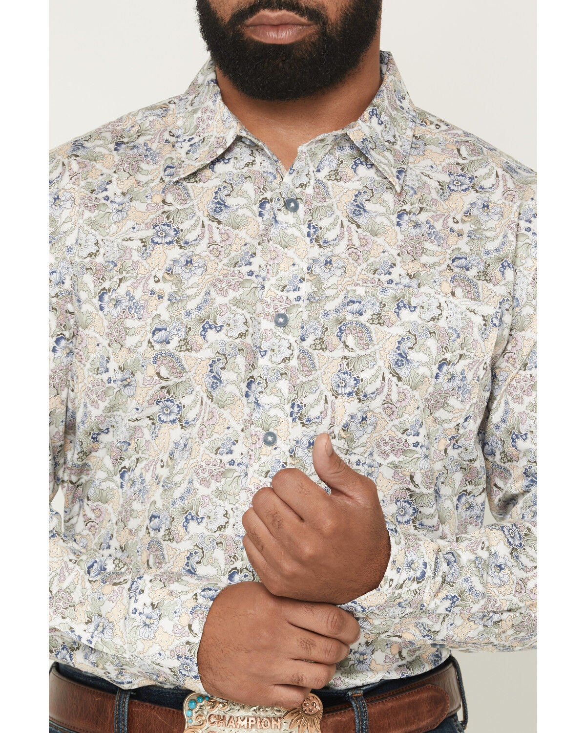 Image #3 - Gibson Trading Co Men's Wall Flower Paisley Print Long Sleeve Button-Down Western Shirt, White, hi-res