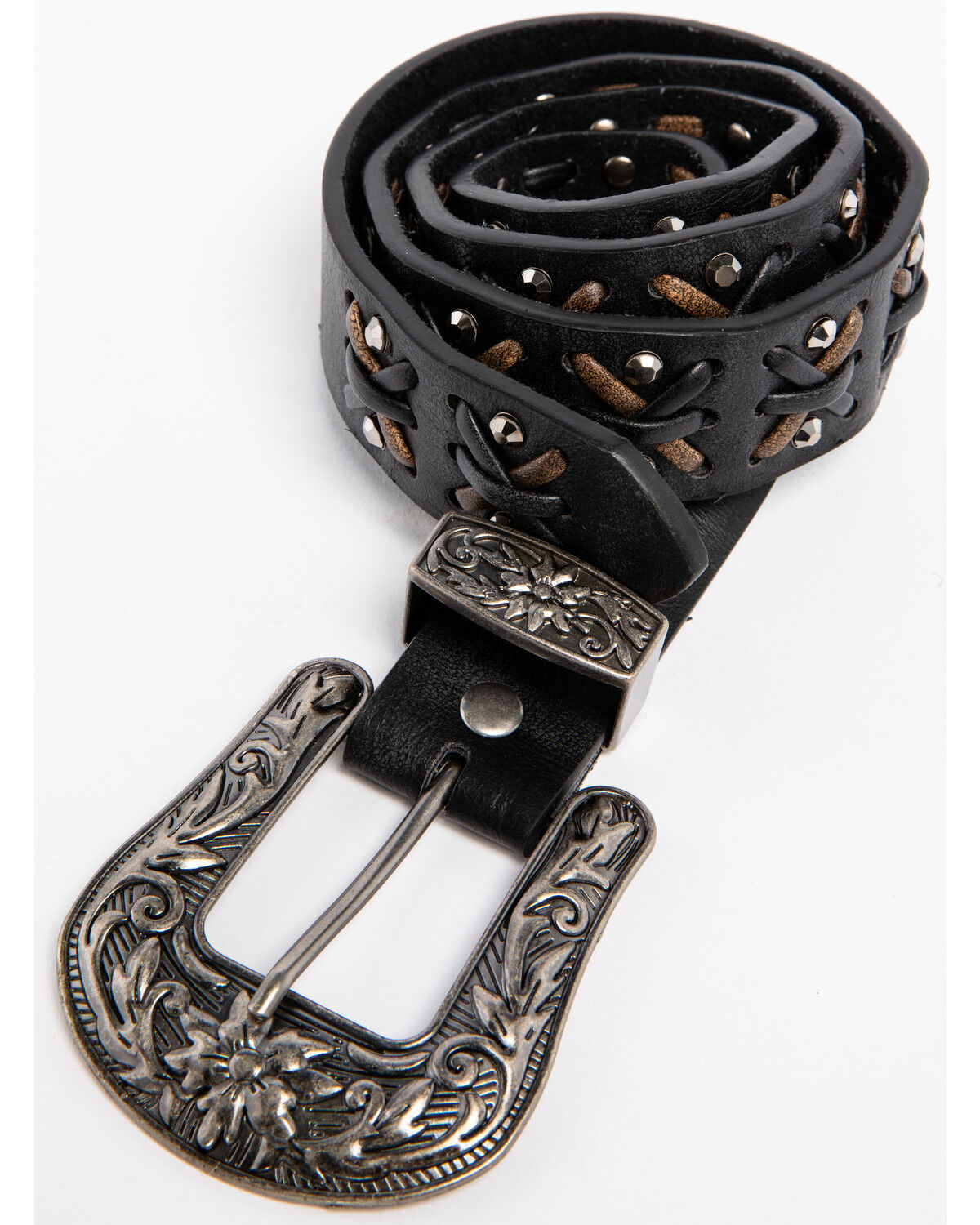 Shyanne Women's Black Two Tone Criss Cross Studded Belt Shyanne Women's Black Two Tone Criss Cross Studded Belt