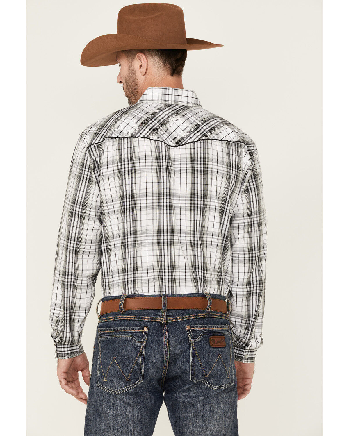 Image #4 - Cowboy Hardware Men's Hermosillo Large Plaid Print Long Sleeve Pearl Snap Western Shirt, Black, hi-res