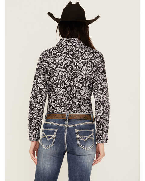 Image #4 - Cowgirl Hardware Women's Paisley Print Long Sleeve Snap Western Shirt , Black, hi-res