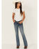 Image #1 - Grace in LA Girls' Medium Wash Floral Embroidered Stretch Bootcut Jeans , Medium Wash, hi-res