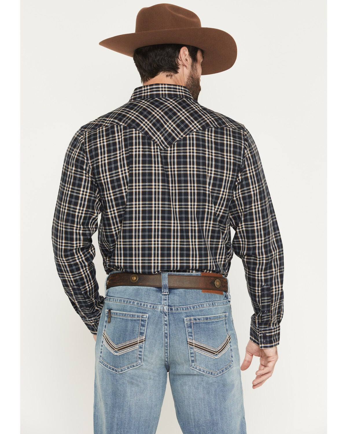 Image #4 - Cody James Men's Warriors Way Plaid Print Long Sleeve Snap Western Shirt, Dark Blue, hi-res