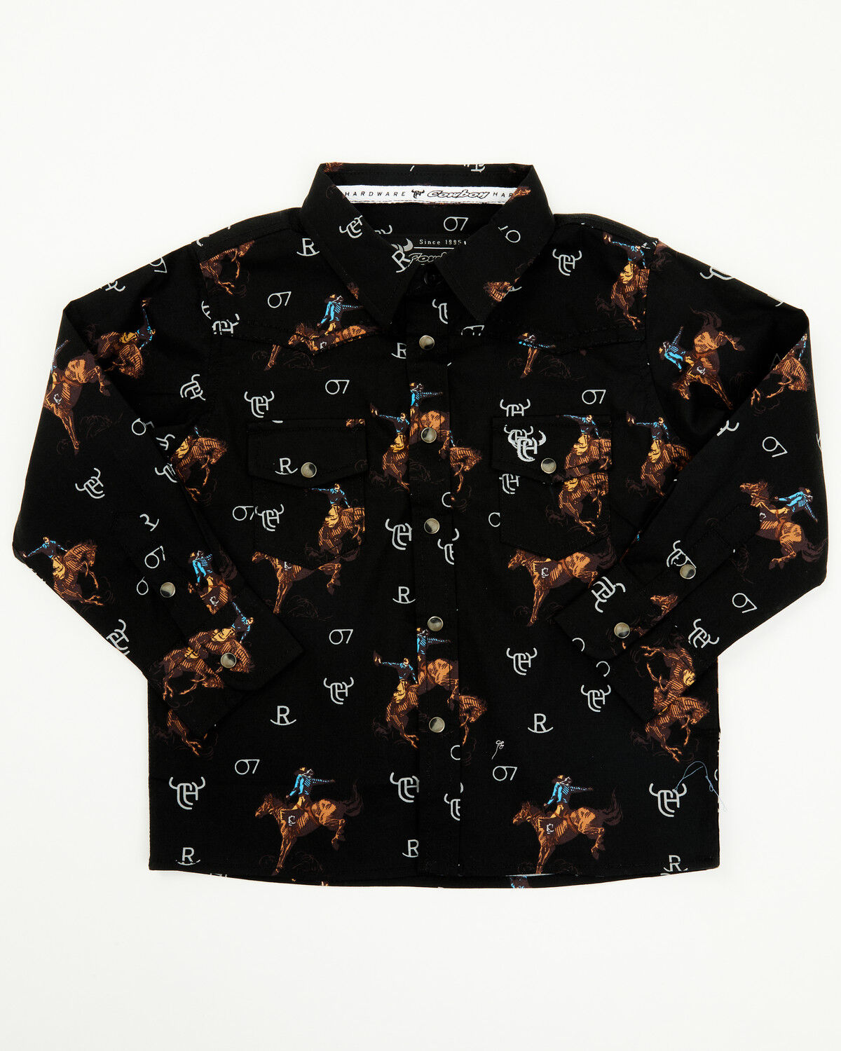 Image #1 - Cowboy Hardware Toddler Boys' Bronc Long Sleeve Snap Stretch Western Shirt, Black, hi-res