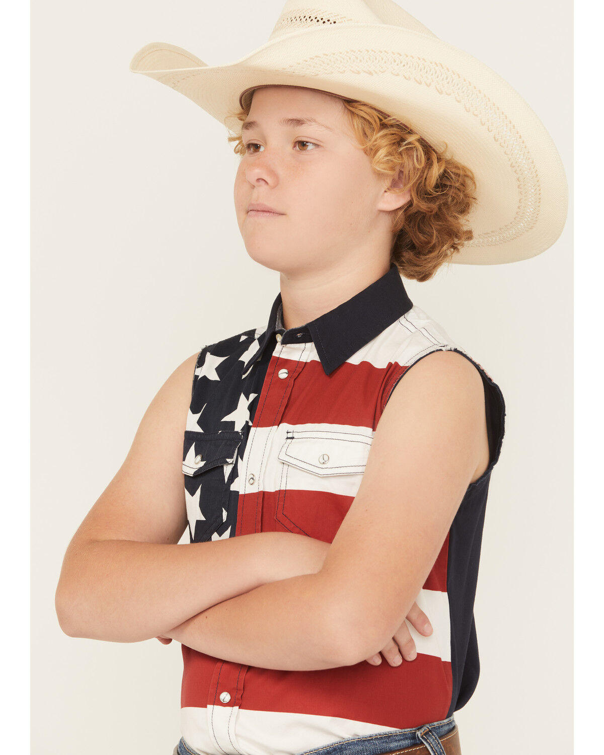 Image #2 - Cody James Boys' 2nd Amendment Bubba Sleeveless Snap Western Shirt, Red, hi-res