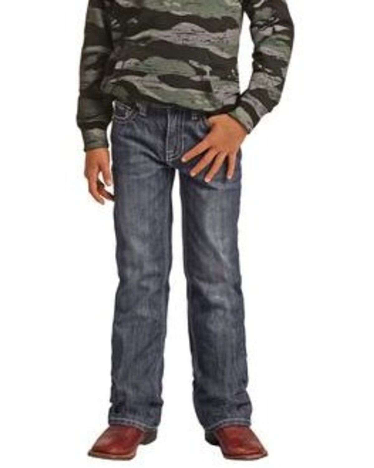 Image #2 - Rock & Roll Denim Boys' Dark Wash Ladder Stitch Bootcut Jeans, Blue, hi-res