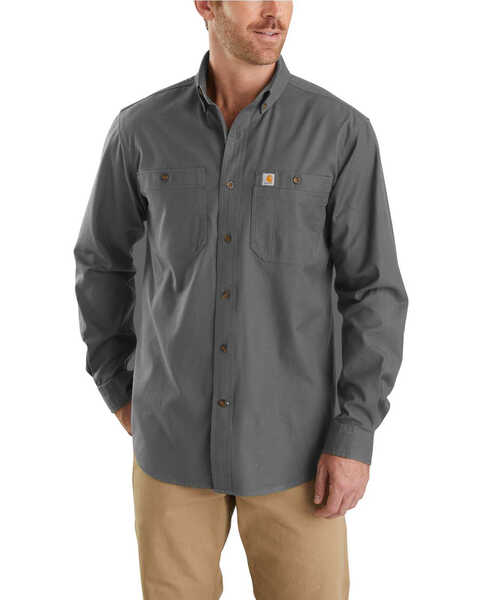 Carhartt Men's Rugged Flex Rigby Long Sleeve Work Shirt - Tall , Charcoal, hi-res