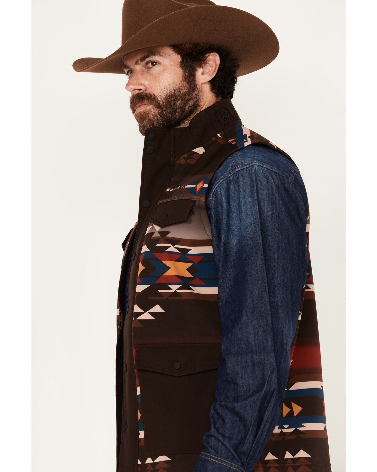 Image #2 - RANK 45&reg; Men's Southwestern Print Softshell Vest, Coffee, hi-res