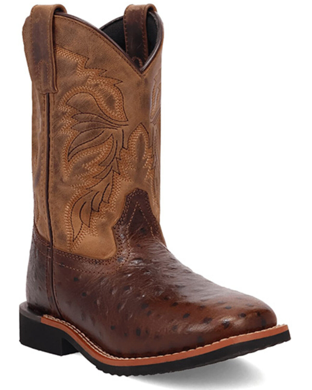 Image #1 - Dan Post Little Boys' Ostrich Print Western Boots - Broad Square Toe, Chocolate, hi-res