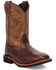 Image #1 - Dan Post Little Boys' Ostrich Print Western Boots - Broad Square Toe, Chocolate, hi-res