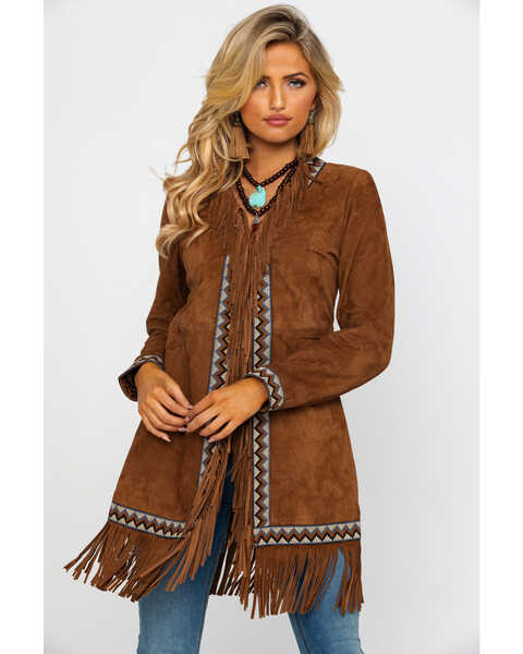 Image #1 - Leatherwear by Scully Women's Cinnamon Boar Suede Embroidered Band Coat, , hi-res