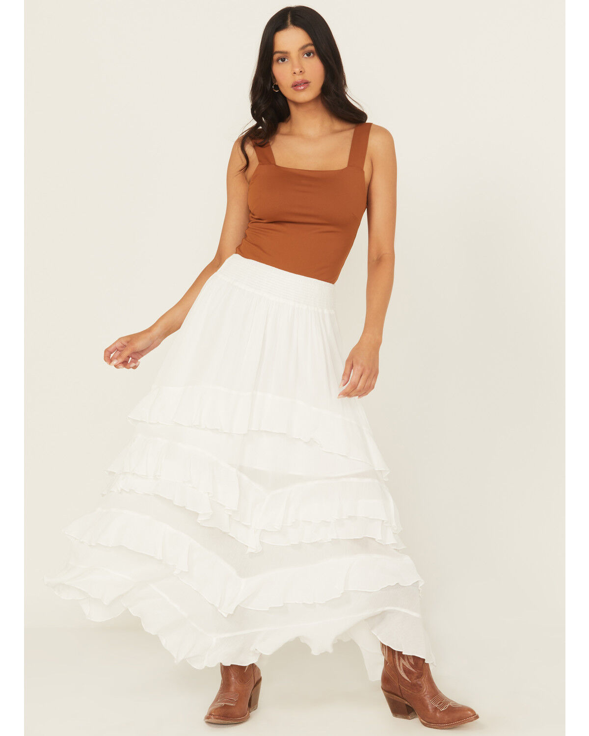 Image #1 - Blue B Women's Tiered Ruffle Midi Skirt, White, hi-res