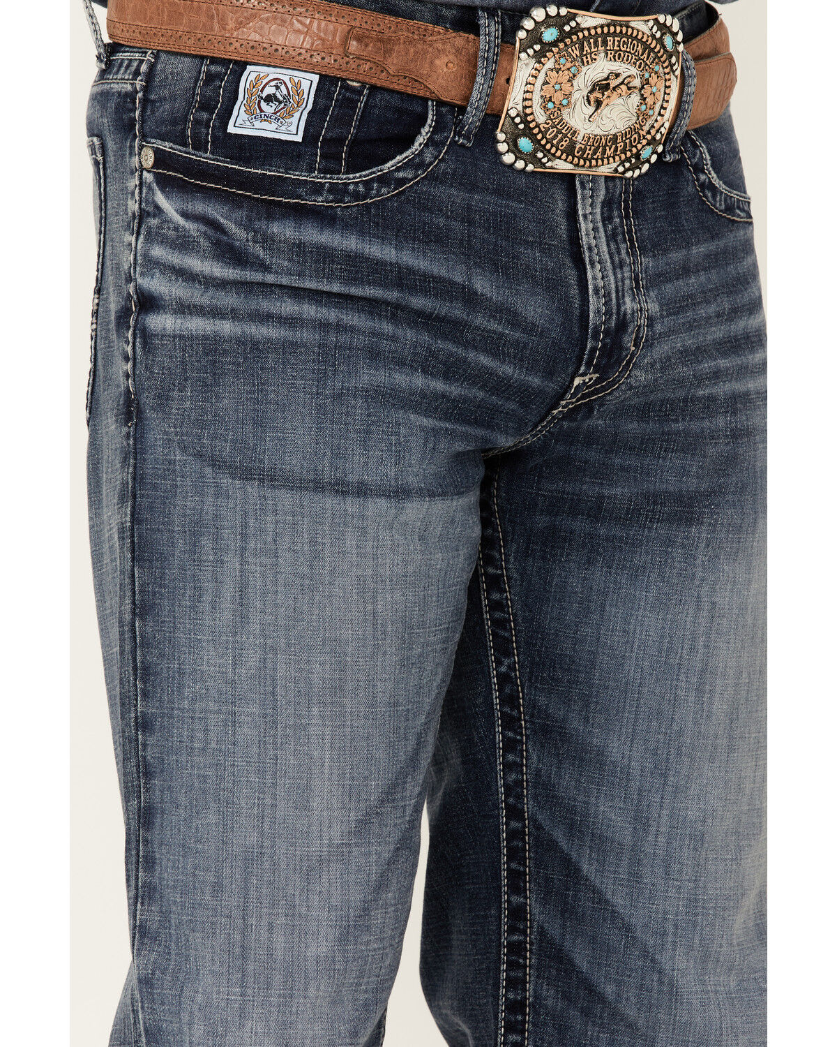 Image #2 - Cinch Men's White Label Medium Stonewash Performance Stretch Relaxed Straight Jeans, Indigo, hi-res