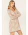 Image #1 - Wild Moss Women's Floral Embroidered Long Sleeve Mini Dress, Tan, hi-res