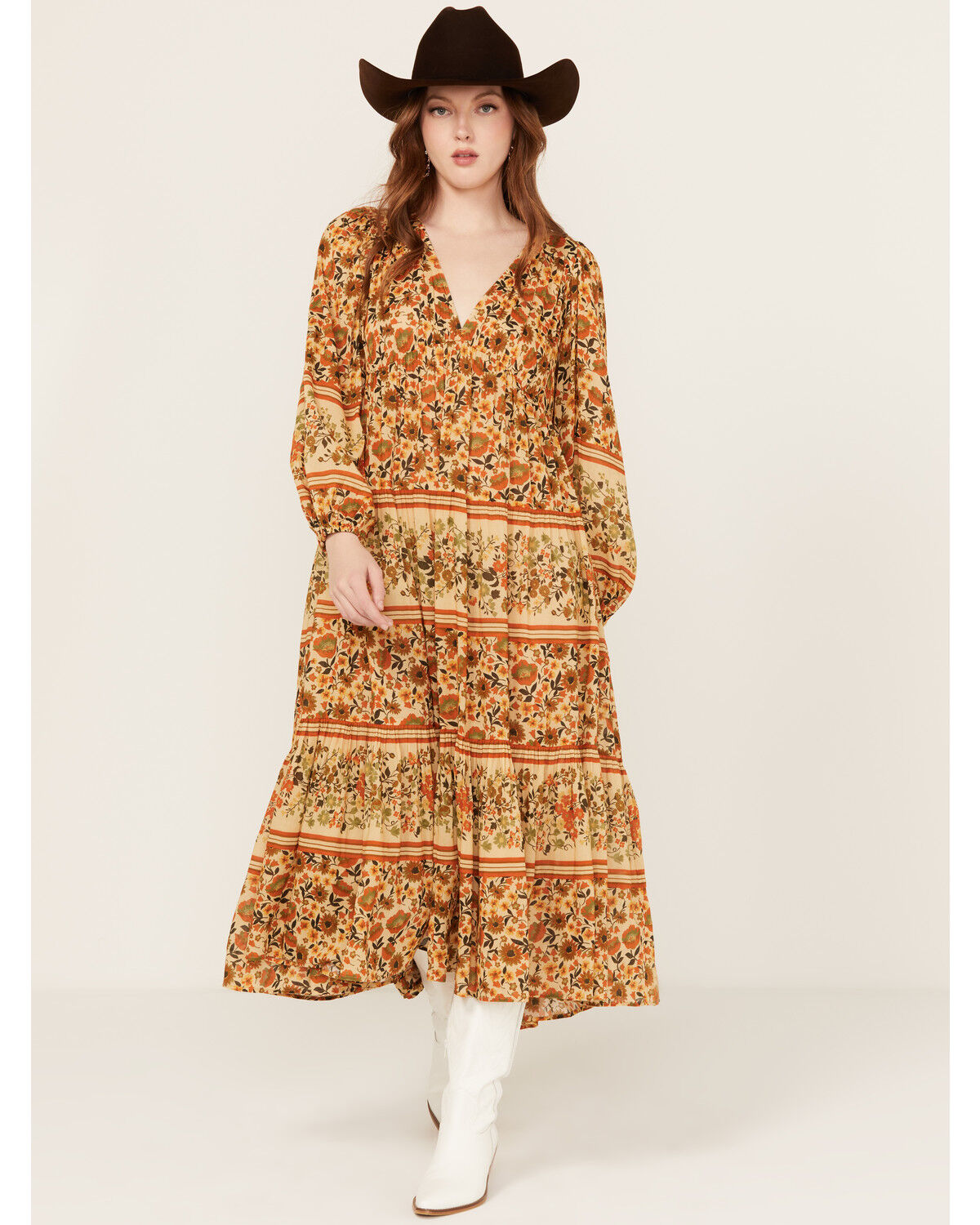 Image #1 - Spell Women's Impala Floral Midi Dress, Gold, hi-res