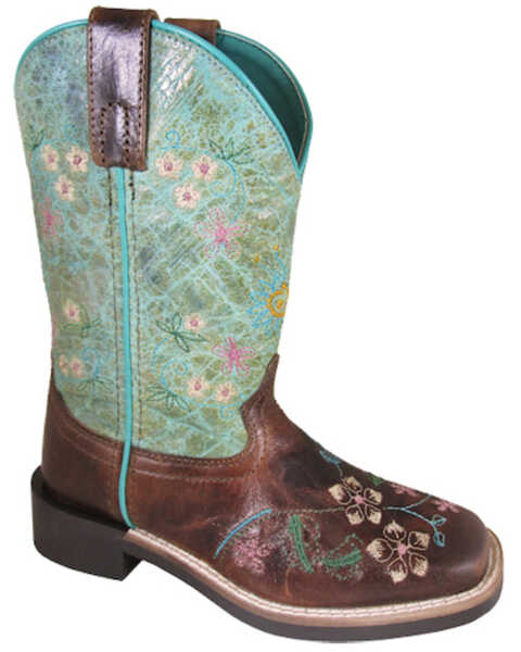 Smoky Mountain Little Girls' Wildflower Western Boots - Broad Square Toe, Brown, hi-res