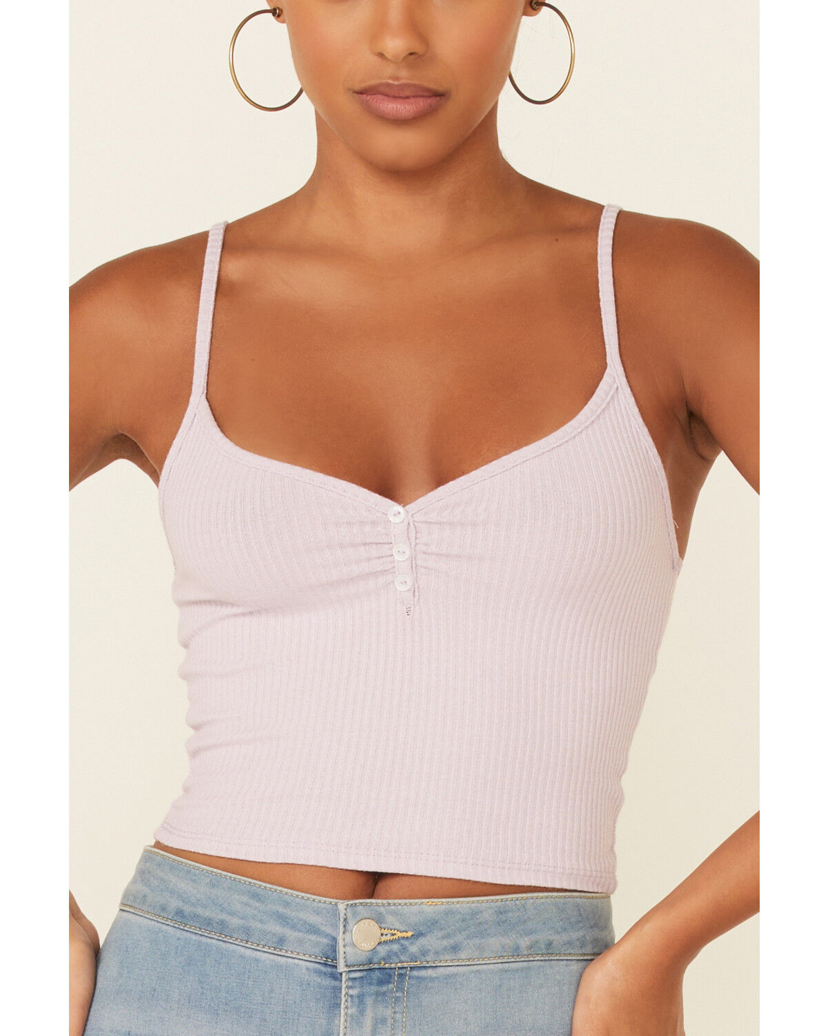 Image #3 - Wild Moss Women's Rib Knit V-Neck Crop Cami, Lavender, hi-res