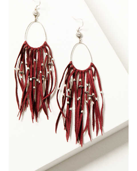 Image #1 - Idyllwind Women's Montoya Leather Fringe Earrings, Red, hi-res