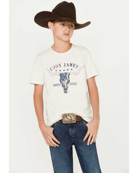Image #1 - Cody James Boys' Steer Head Short Sleeve Graphic T-Shirt, Ivory, hi-res