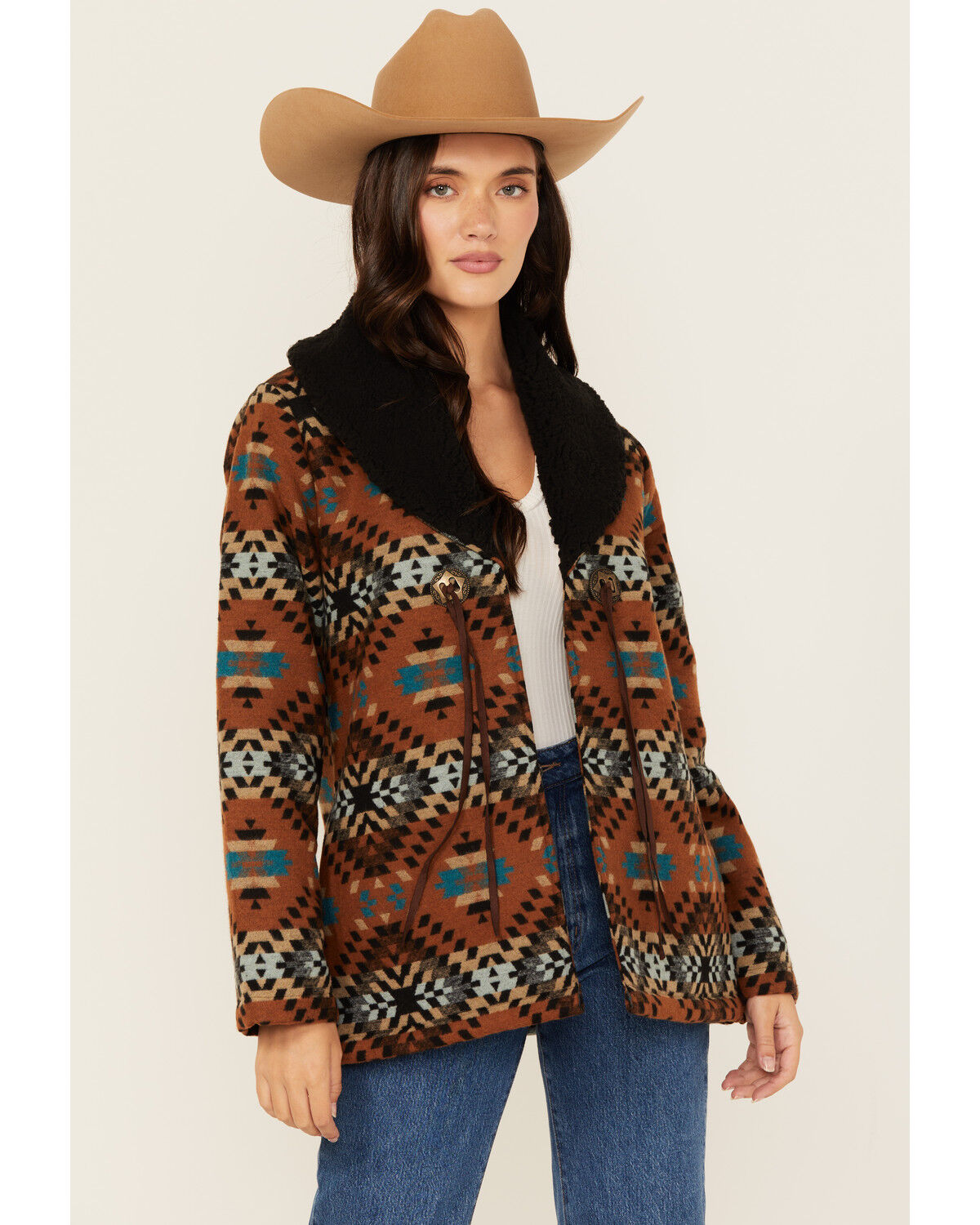 Image #1 - Cotton & Rye Women's Sherpa Lined Concho Jacket, Rust, hi-res