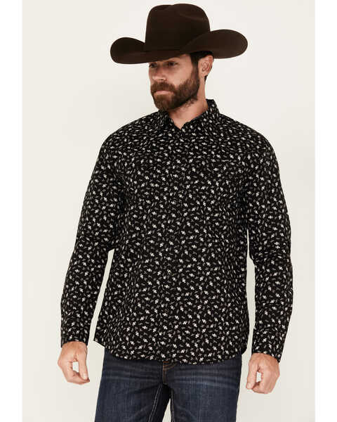 Image #1 - Moonshine Spirit Men's Good Vibes Floral Long Sleeve Snap Western Shirt, Black, hi-res