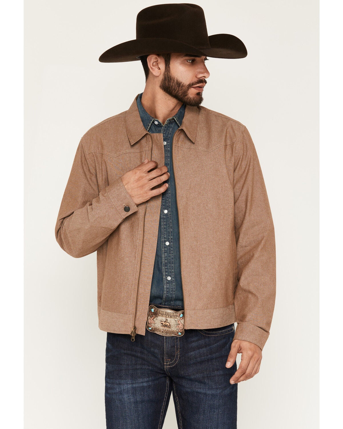 Image #1 - Cody James Men's Chambray Lightweight Bomber Jacket, Khaki, hi-res