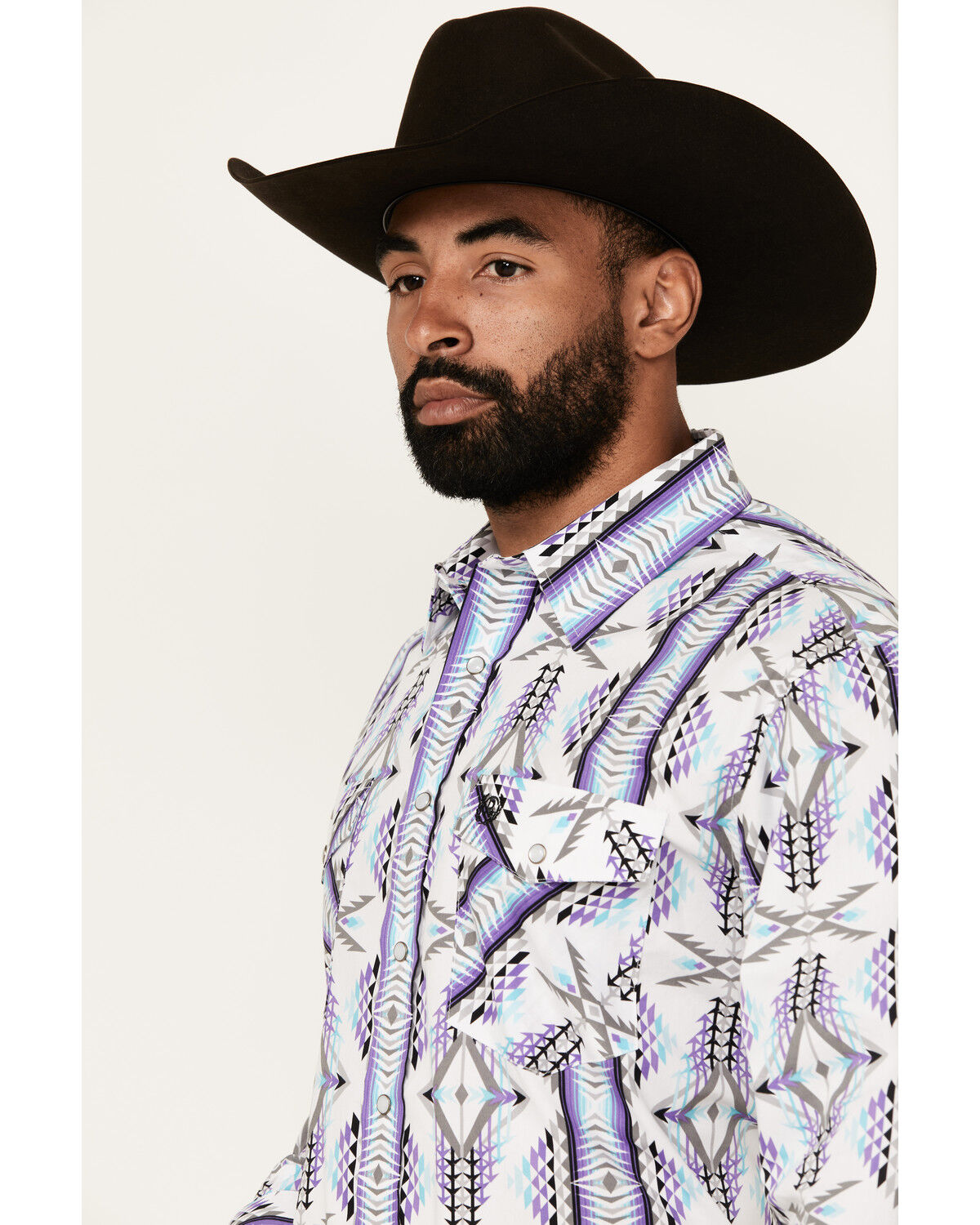Image #2 - Panhandle Select Men's Boot Barn Exclusive Southwestern Print Long Sleeve Pearl Snap Western Shirt, White, hi-res