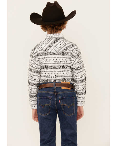 Image #4 - Panhandle Boys' Southwestern Print Long Sleeve Snap Western Shirt , White, hi-res