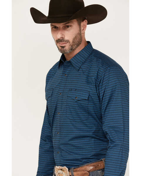 Image #2 - Wrangler Men's Silver Edition Geo Print Long Sleeve Snap Western Shirt, Blue, hi-res