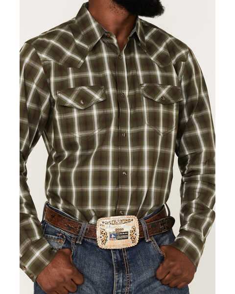 Image #3 - Cody James Men's Lost Trail Plaid Print Long Sleeve Snap Western Shirt - Big & Tall, Olive, hi-res