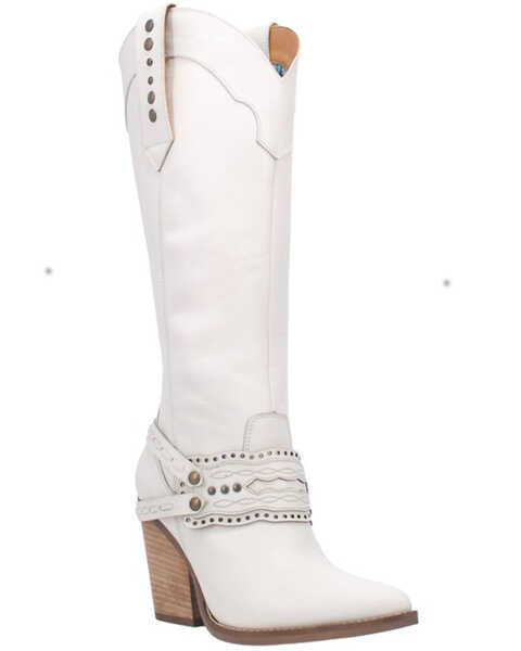 Dingo Women's Masquerade Studded Harness Tall Fashion Leather Boots - Pointed Toe, White, hi-res