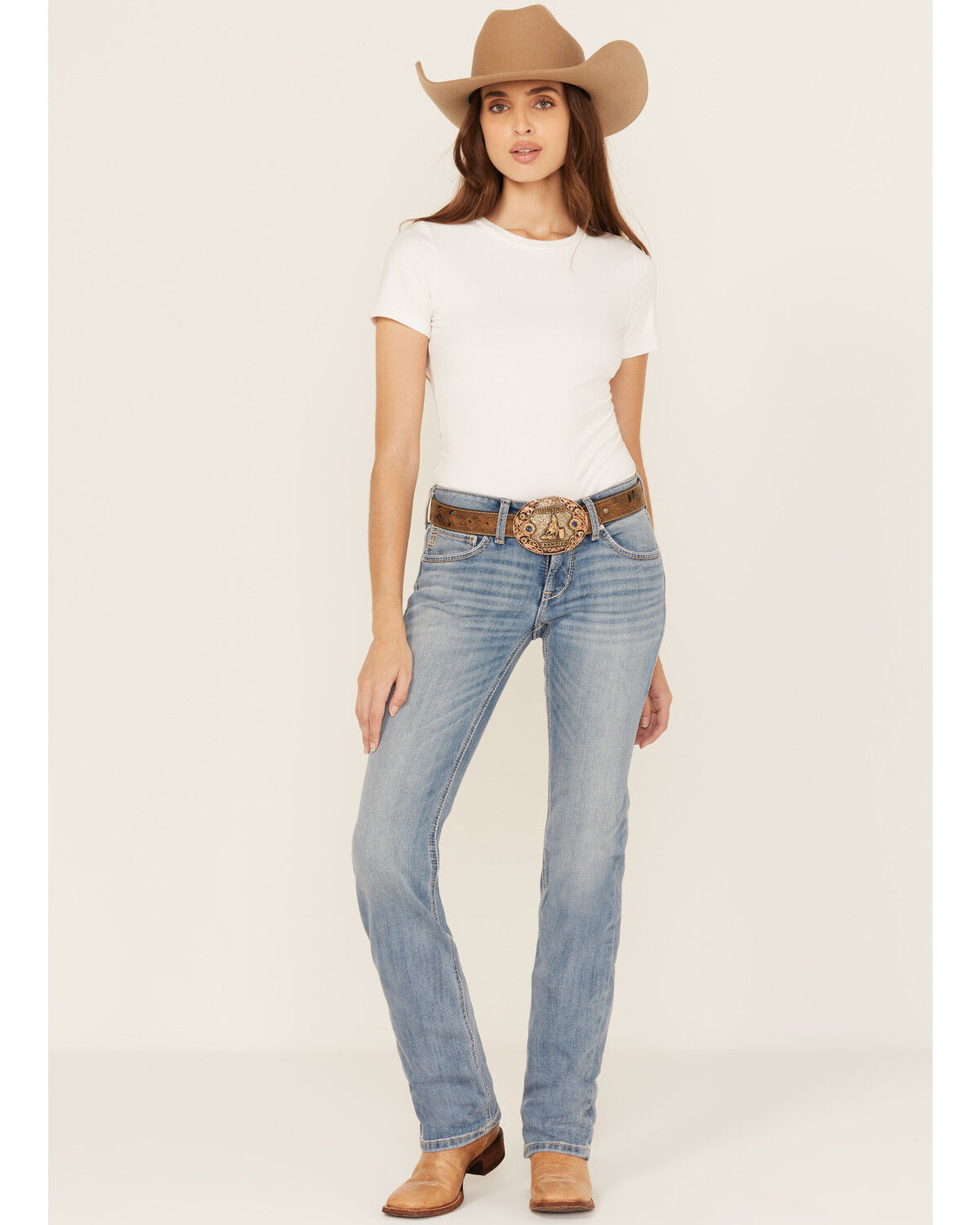 Image #1 - Ariat Women's Mallory Medium Wash Mid Rise Straight Stretch Denim Jeans, Medium Wash, hi-res