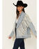 Image #2 - Saints & Hearts Women's Light Wash Denim Fringe Blazer, Blue, hi-res