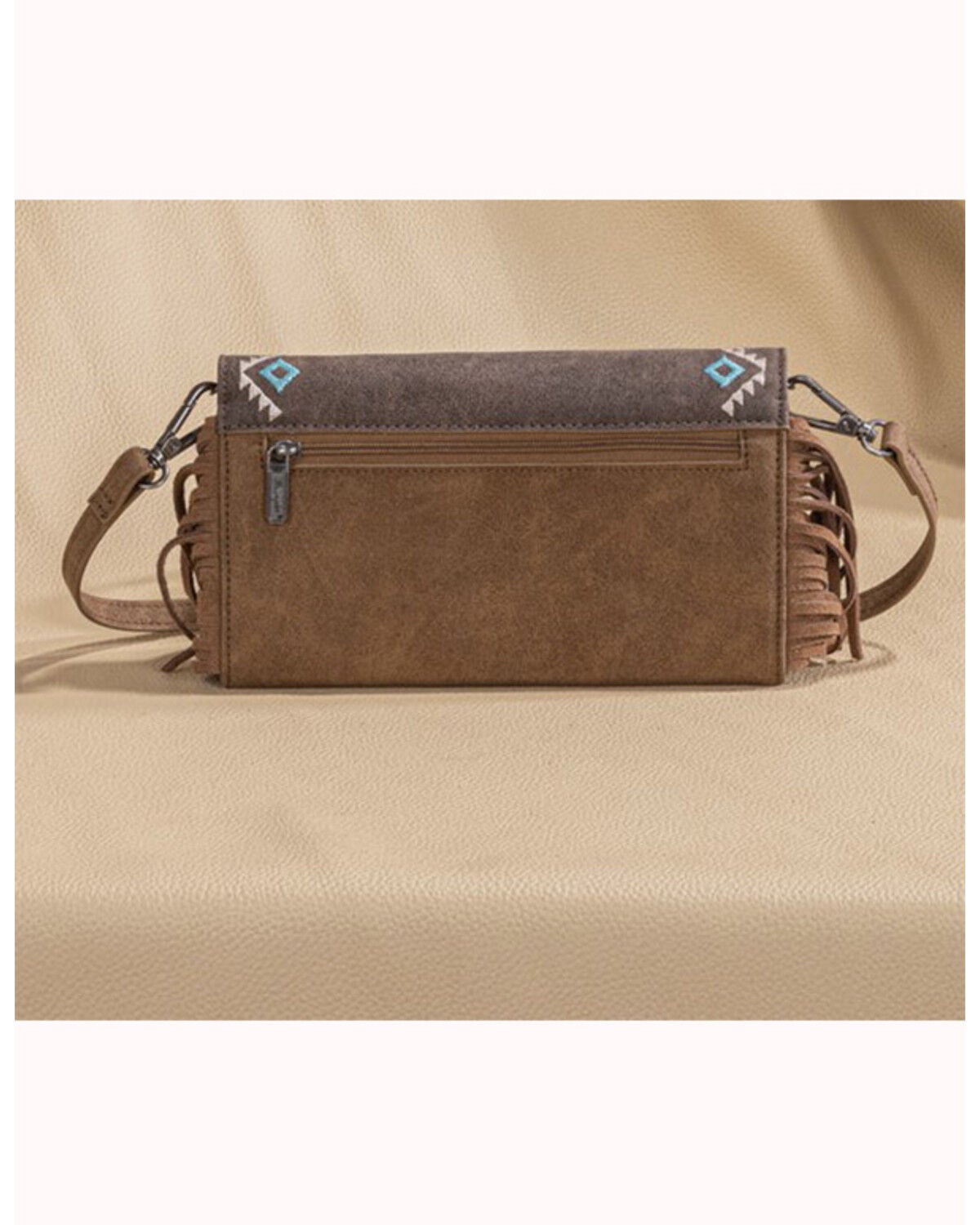 Image #3 - Wrangler Women's Southwestern Embroidered Fringe Wallet Crossbody Bag, Brown, hi-res