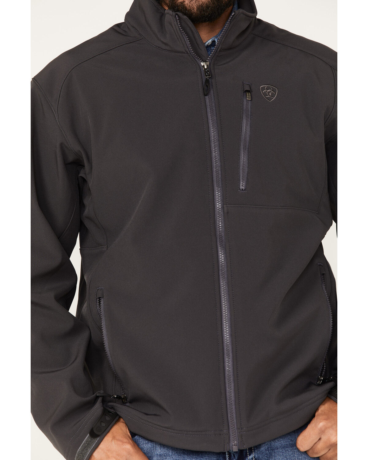 Image #3 - Ariat Men's Logo 2.0 Embroidered Zip Softshell Jacket - Big, Dark Grey, hi-res