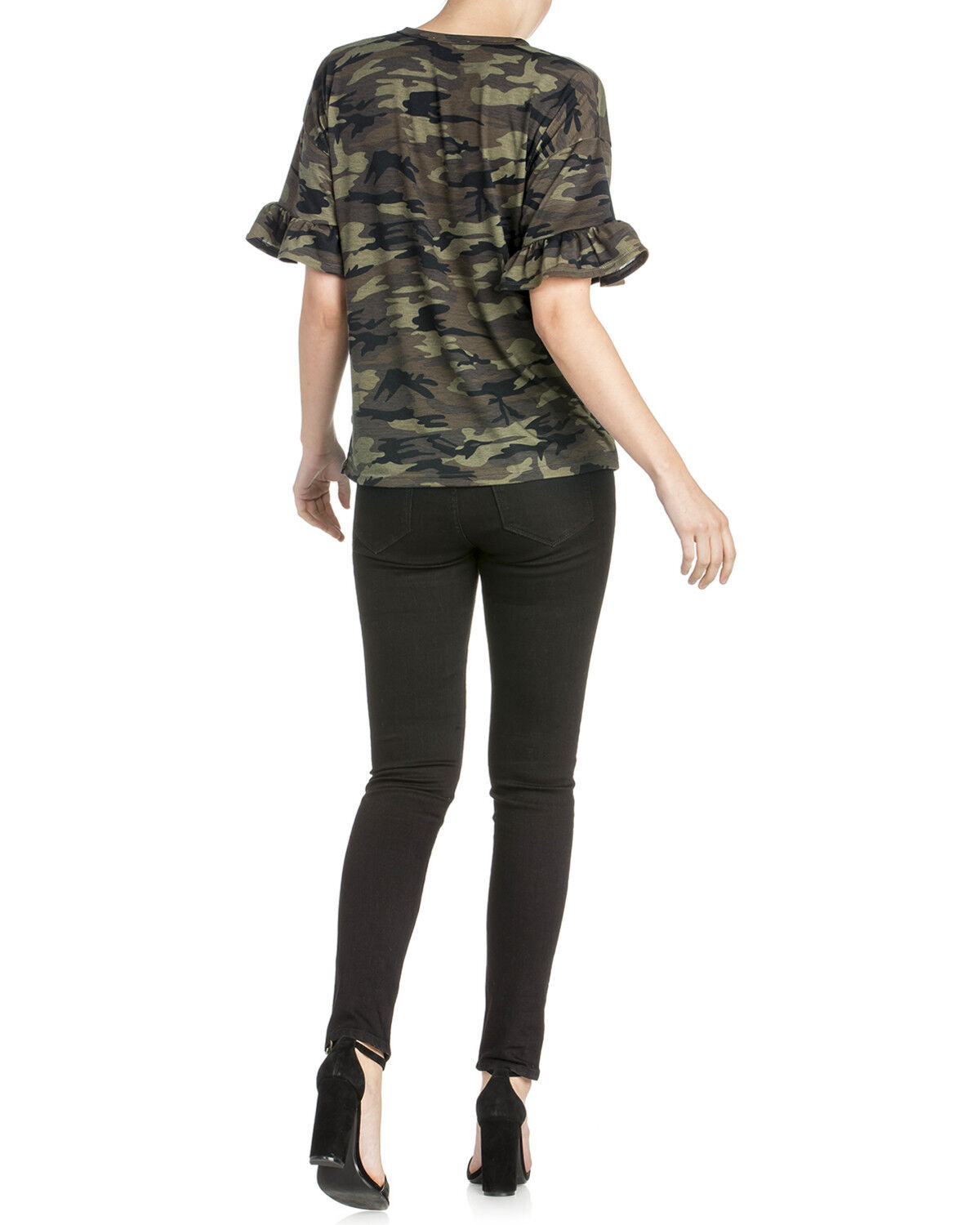 camo ruffle sleeve top