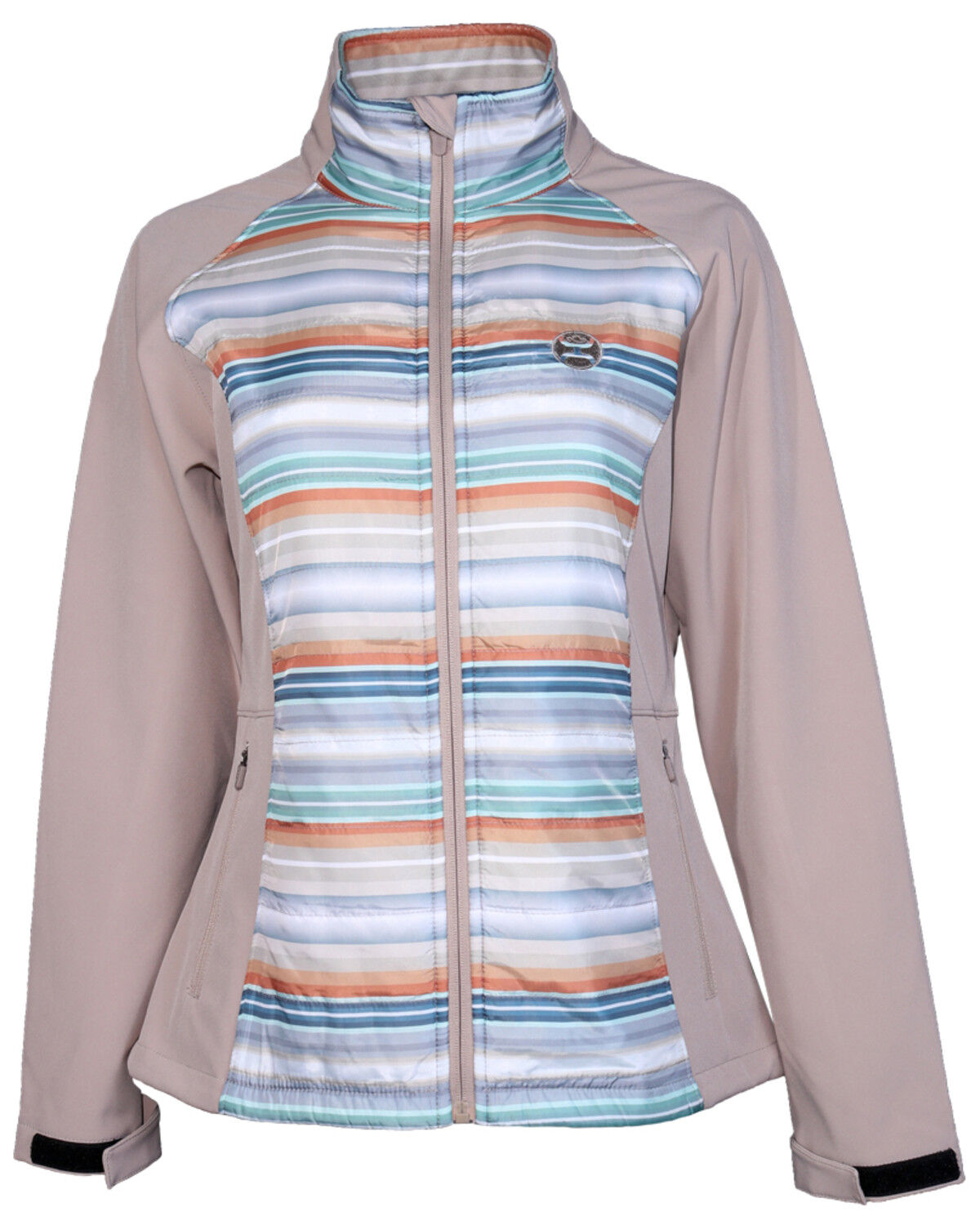 Image #1 - Hooey Girls' Serape Striped Softshell Jacket, Lt Brown, hi-res