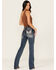 Image #1 - Grace In LA Women's Medium Wash Wing Embroidered Mid Rise Bootcut Stretch Denim Jeans, Medium Wash, hi-res